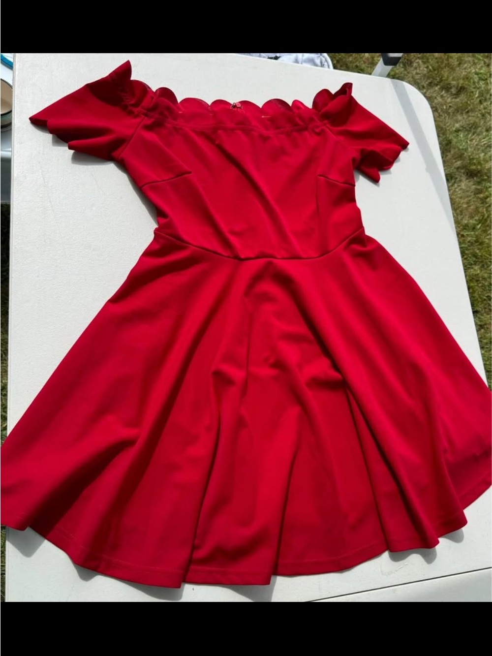 SHEIN Red Off-Shoulder Scalloped Fit & Flare Dress